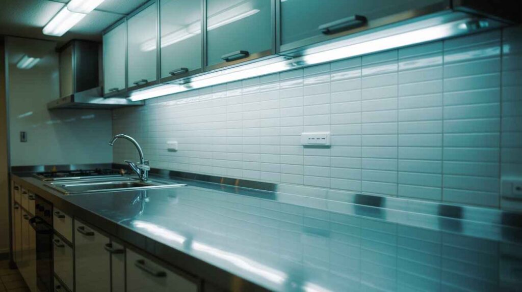 Fluorescent lights illuminating a sleek modern kitchen – what is fluorescent light in kitchen