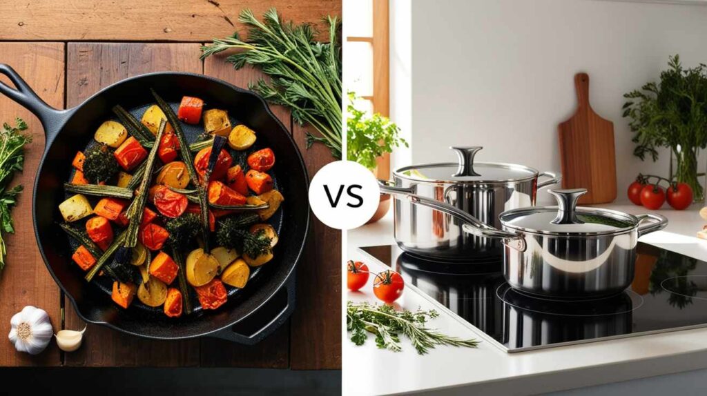 A view of cast iron vs stainless steel comparison.