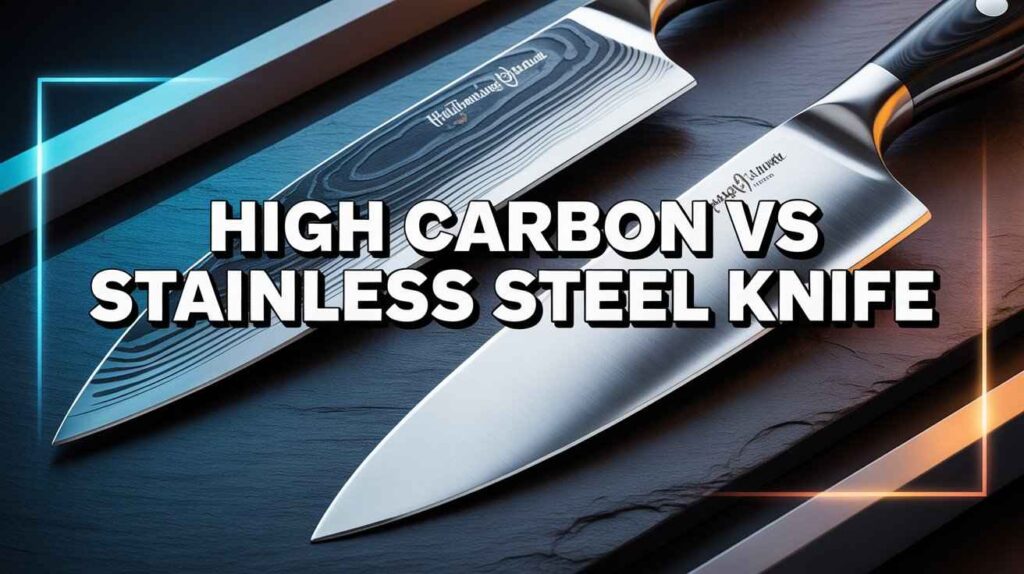 Comparison of two kitchen knives showing blade design and material differences in a high carbon vs stainless steel knife for kitchen use.
