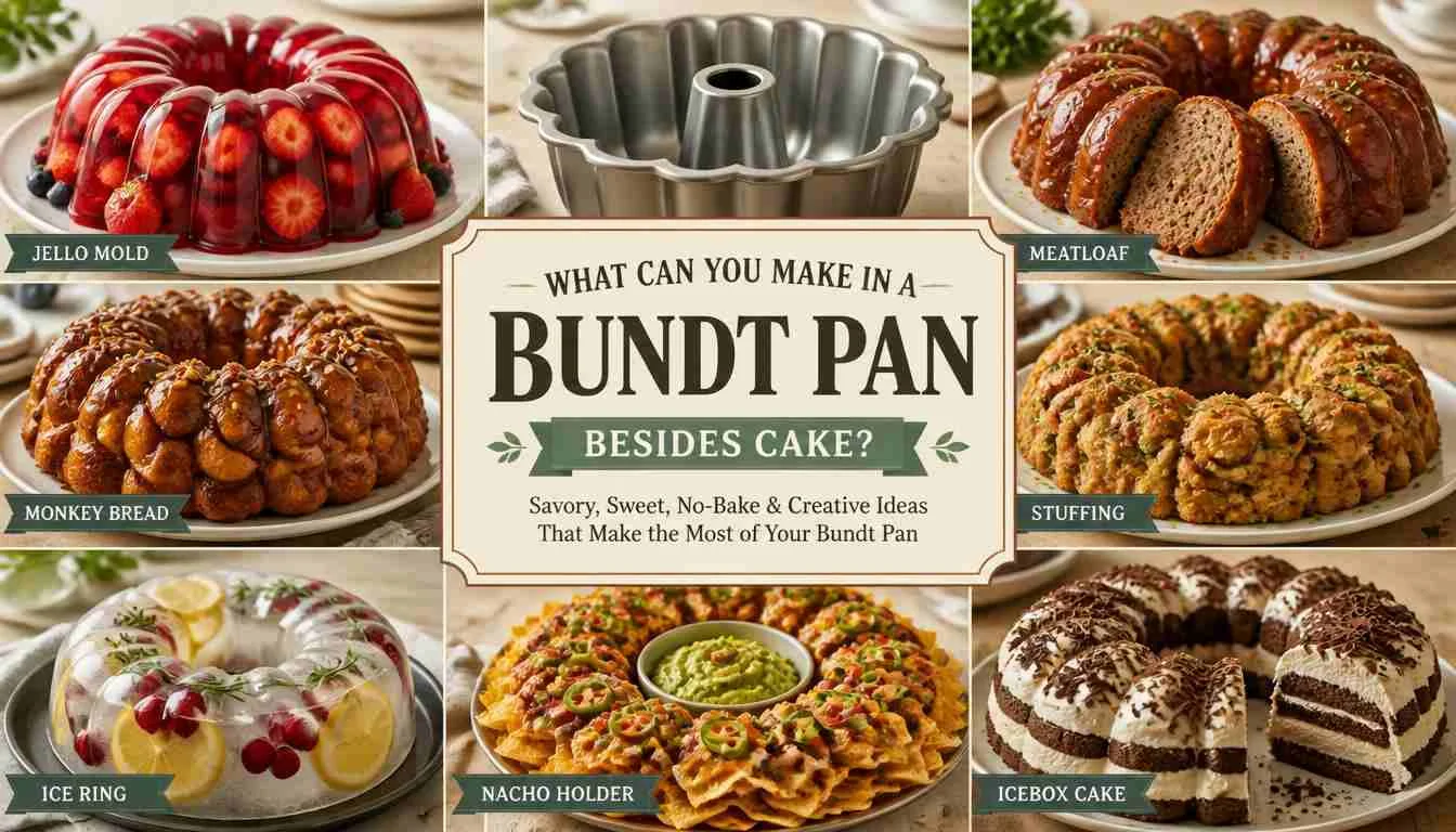 What can you make in a Bundt pan besides cake, including meatloaf, monkey bread, jello, stuffing, ice rings, nachos, and icebox cake.